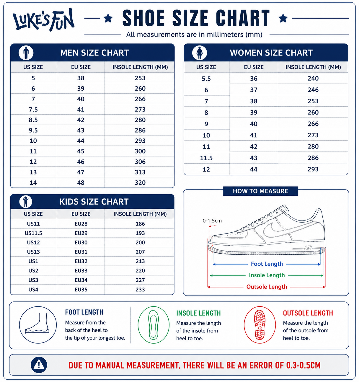Size guide chart 1